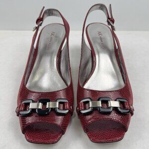 Anne Klein Womens Red Snakeskin AK Sindri Slingback Heels Peep Toe Size 9.5M